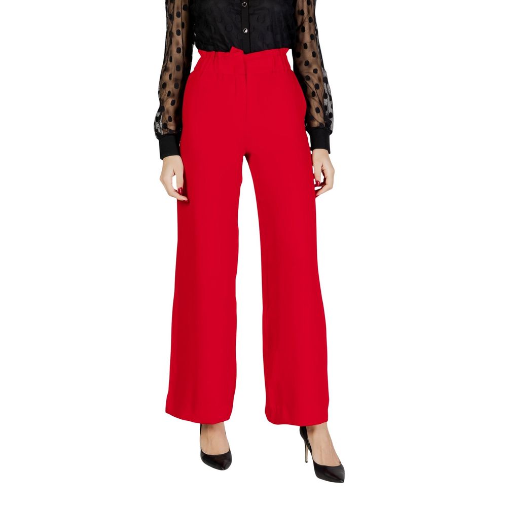 Red Polyester Casual Pants