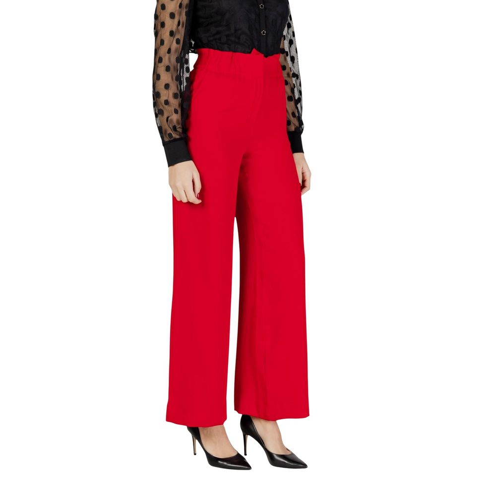 Red Polyester Casual Pants