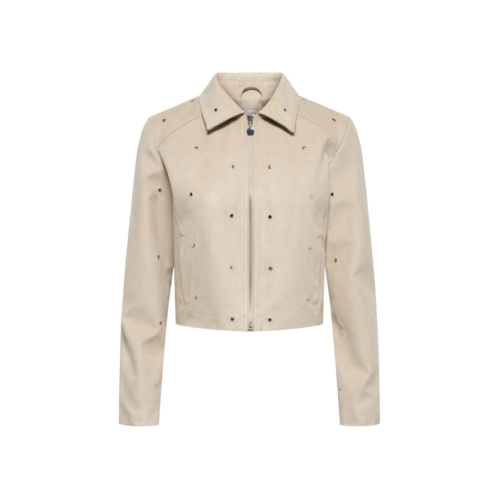 Beige Polyester Leather Jacket