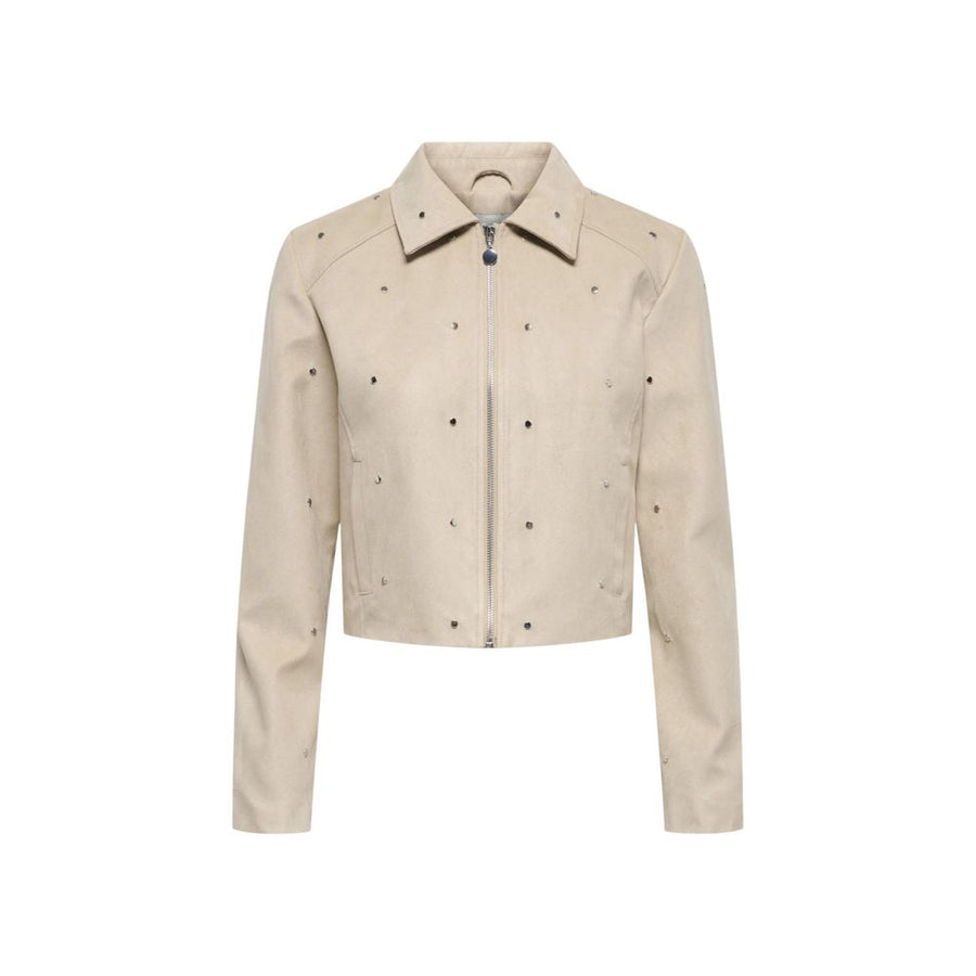 Beige Polyester Leather Jacket