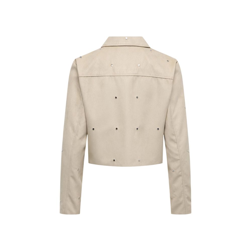 Beige Polyester Leather Jacket