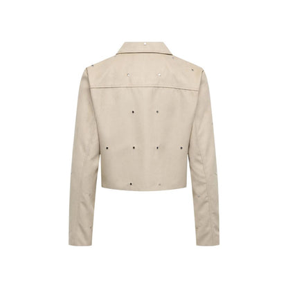 Beige Polyester Leather Jacket