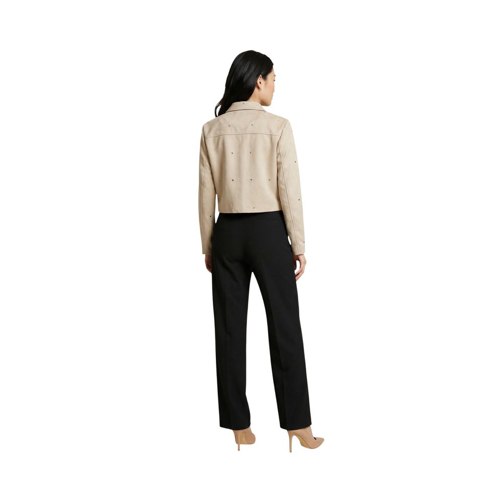 Beige Polyester Leather Jacket