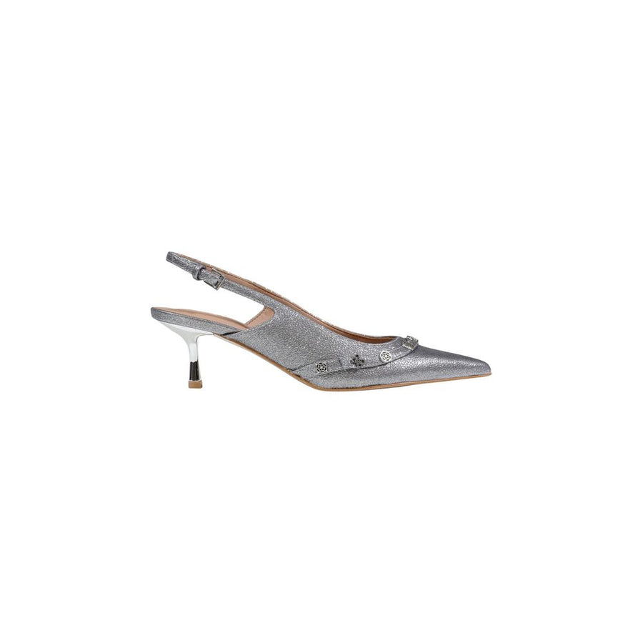 Silver Polyester High Heel Pumps