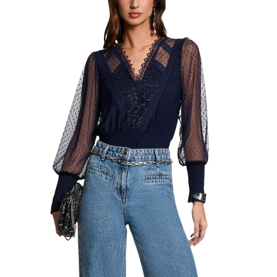Blue Polyester Long Sleeve T-Shirt