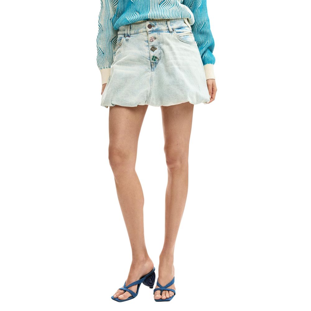 Blue Cotton Mini Skirt