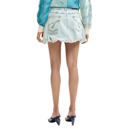 Blue Cotton Mini Skirt