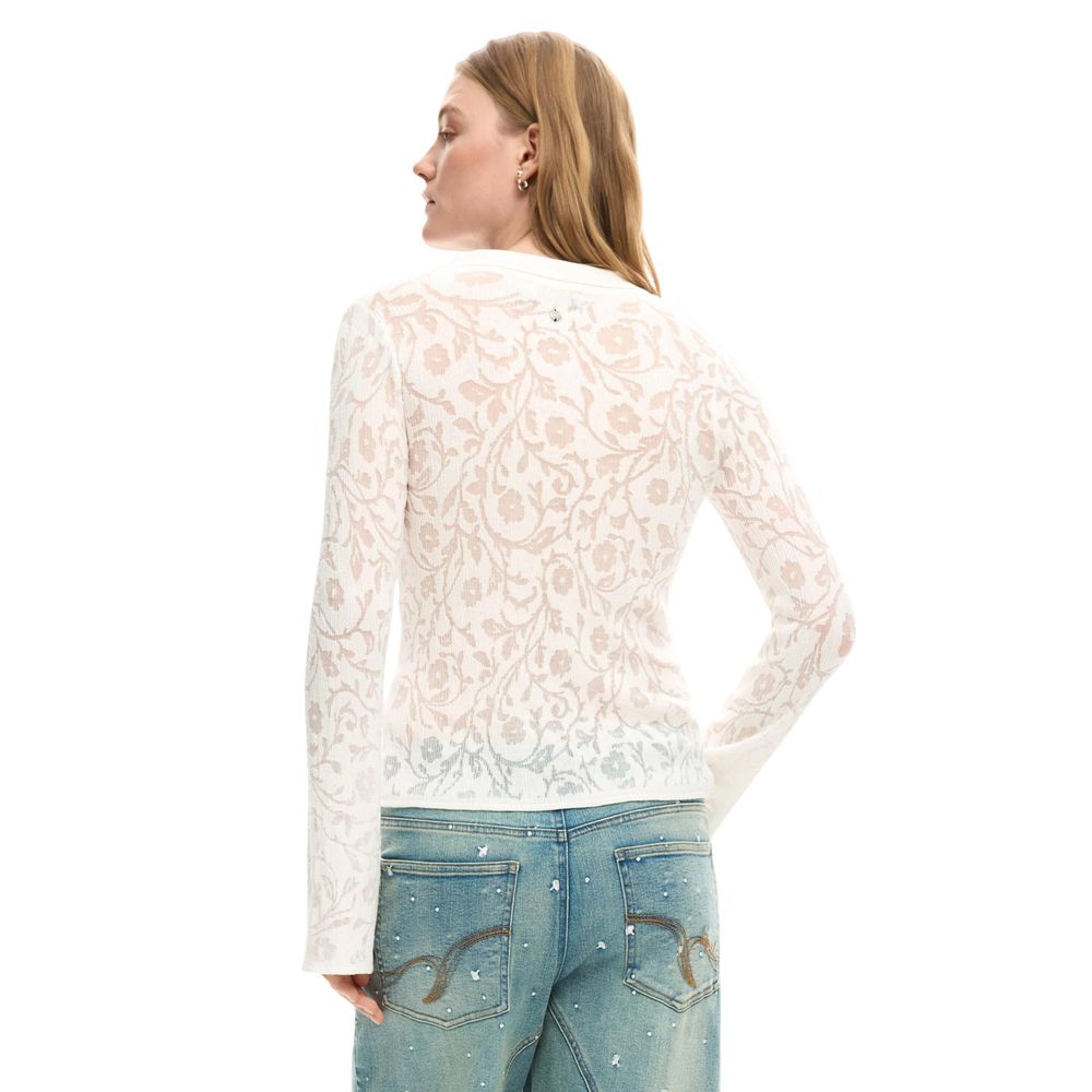 Cream Viscose Long Sleeve T-Shirt