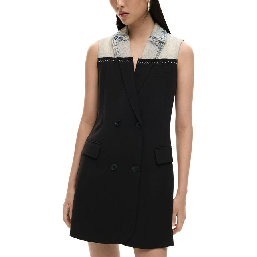 Black Polyester Midi Dress