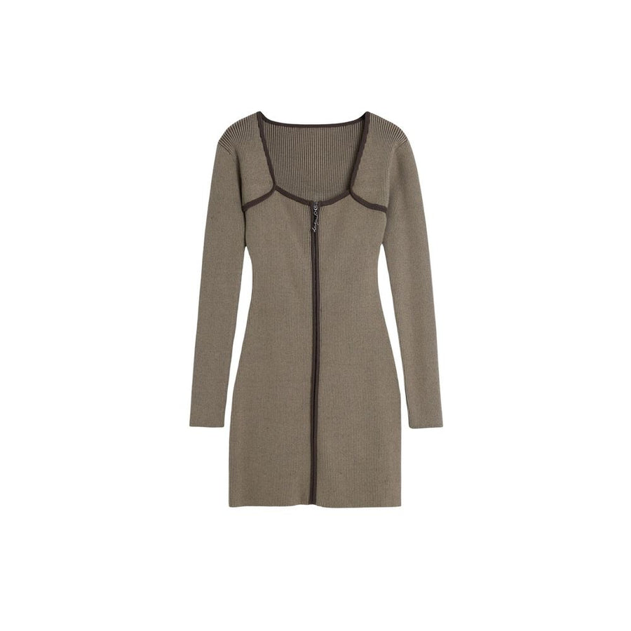 Brown Viscose Midi Dress