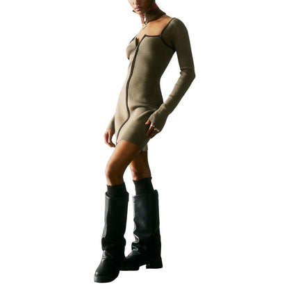 Brown Viscose Midi Dress