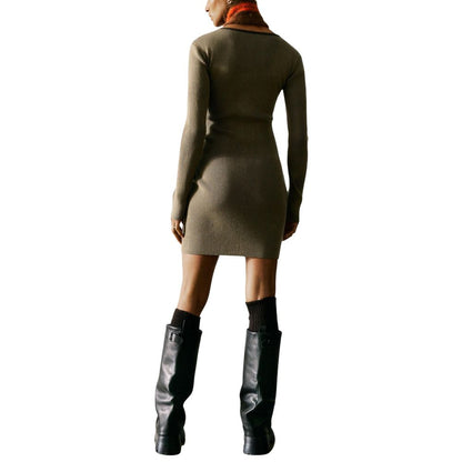 Brown Viscose Midi Dress