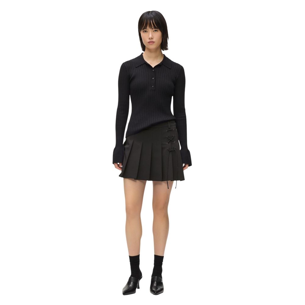 Black Polyester Mini Skirt