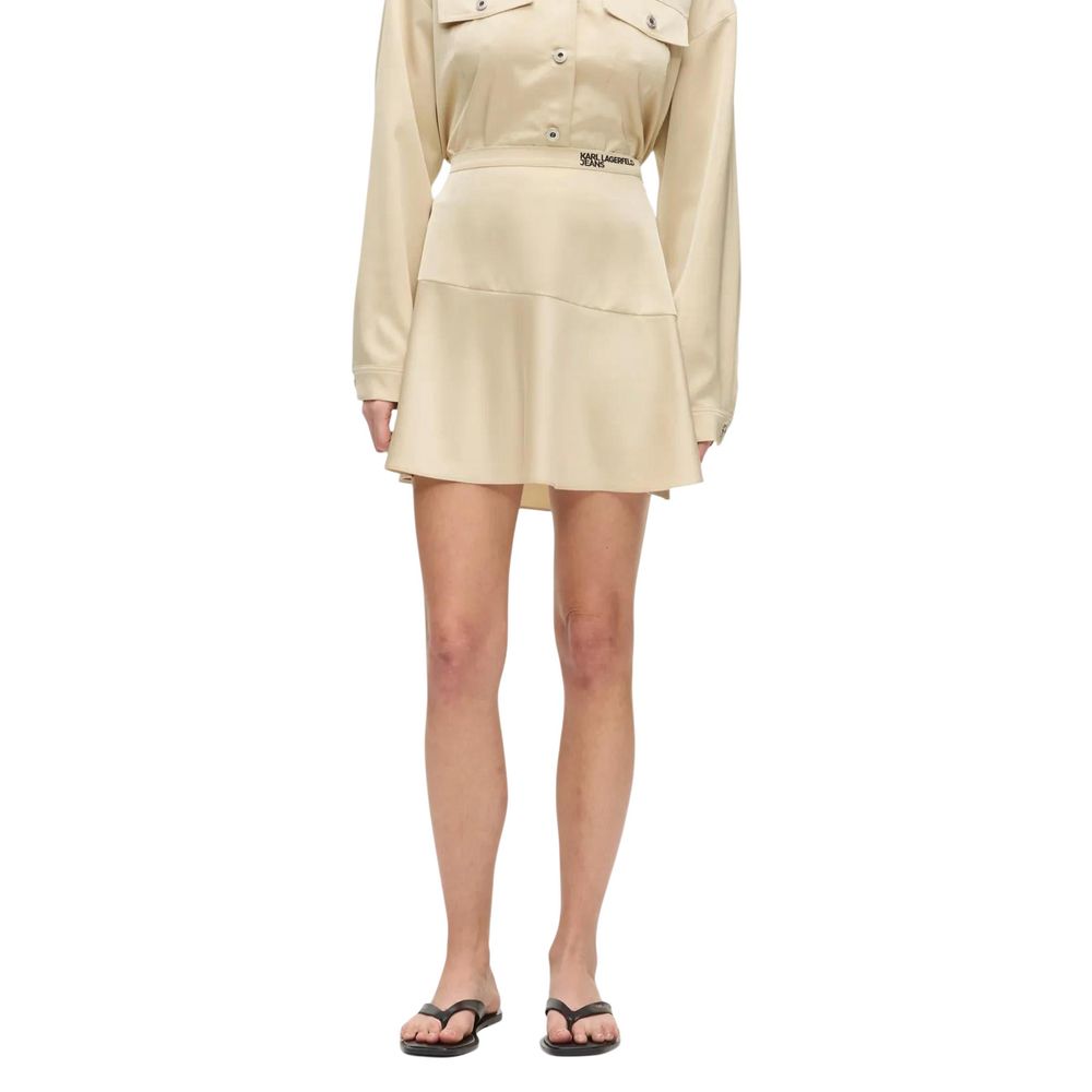 Beige Polyester Mini Skirt