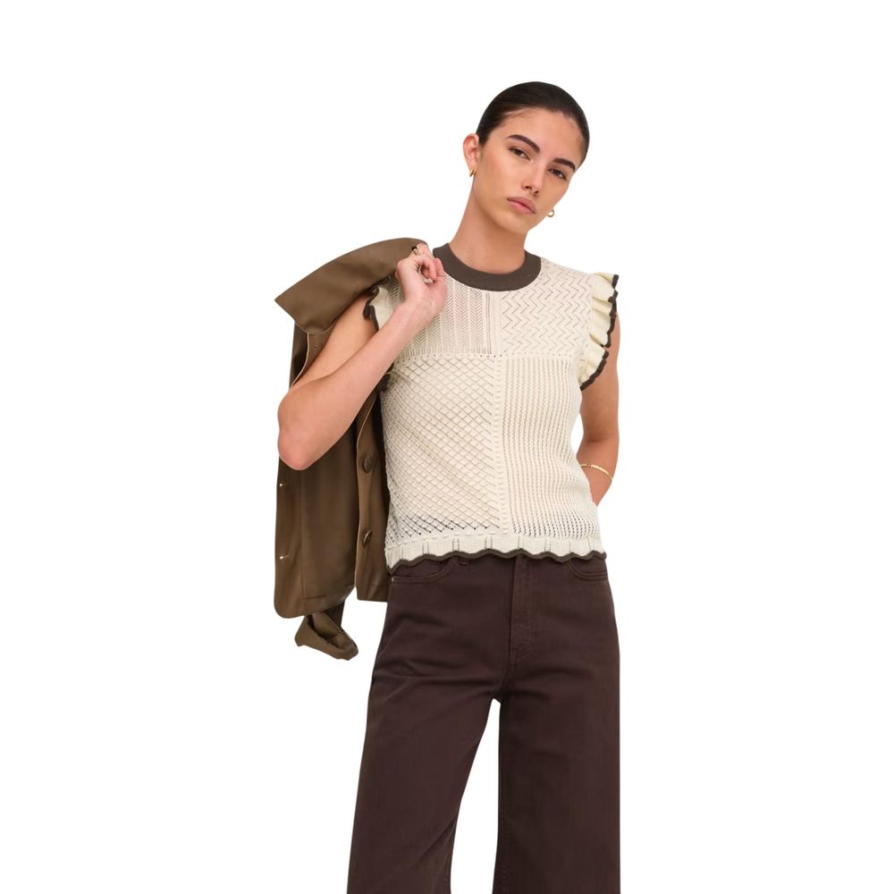 Beige Cotton Sleeveles T-Shirt