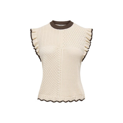 Beige Cotton Sleeveles T-Shirt