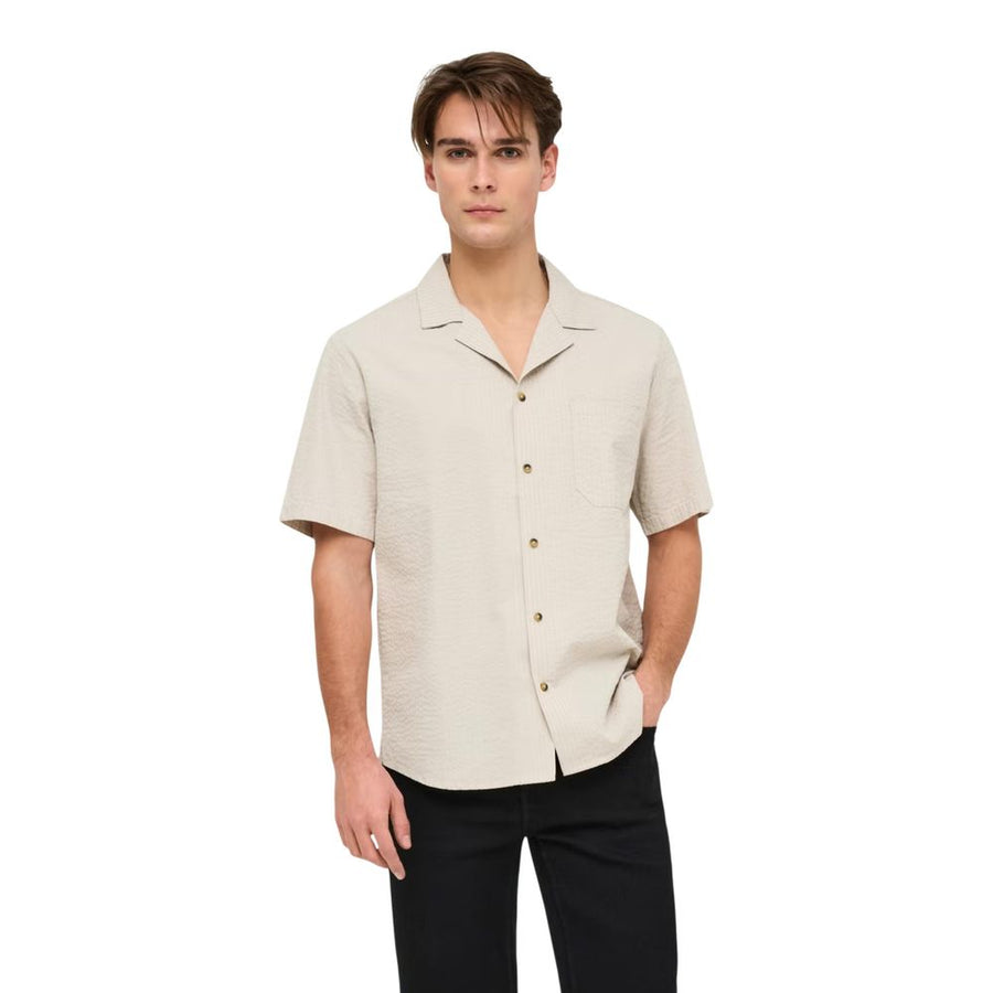 Beige Cotton Shortsleeve Shirt