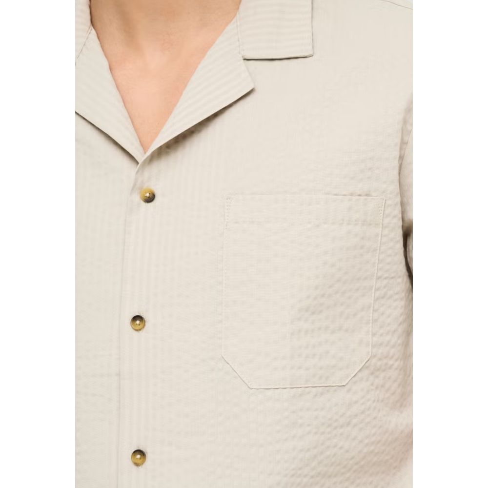 Beige Cotton Shortsleeve Shirt
