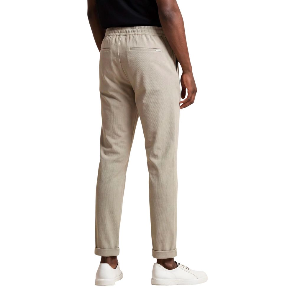 Beige Polyester Casual Pants