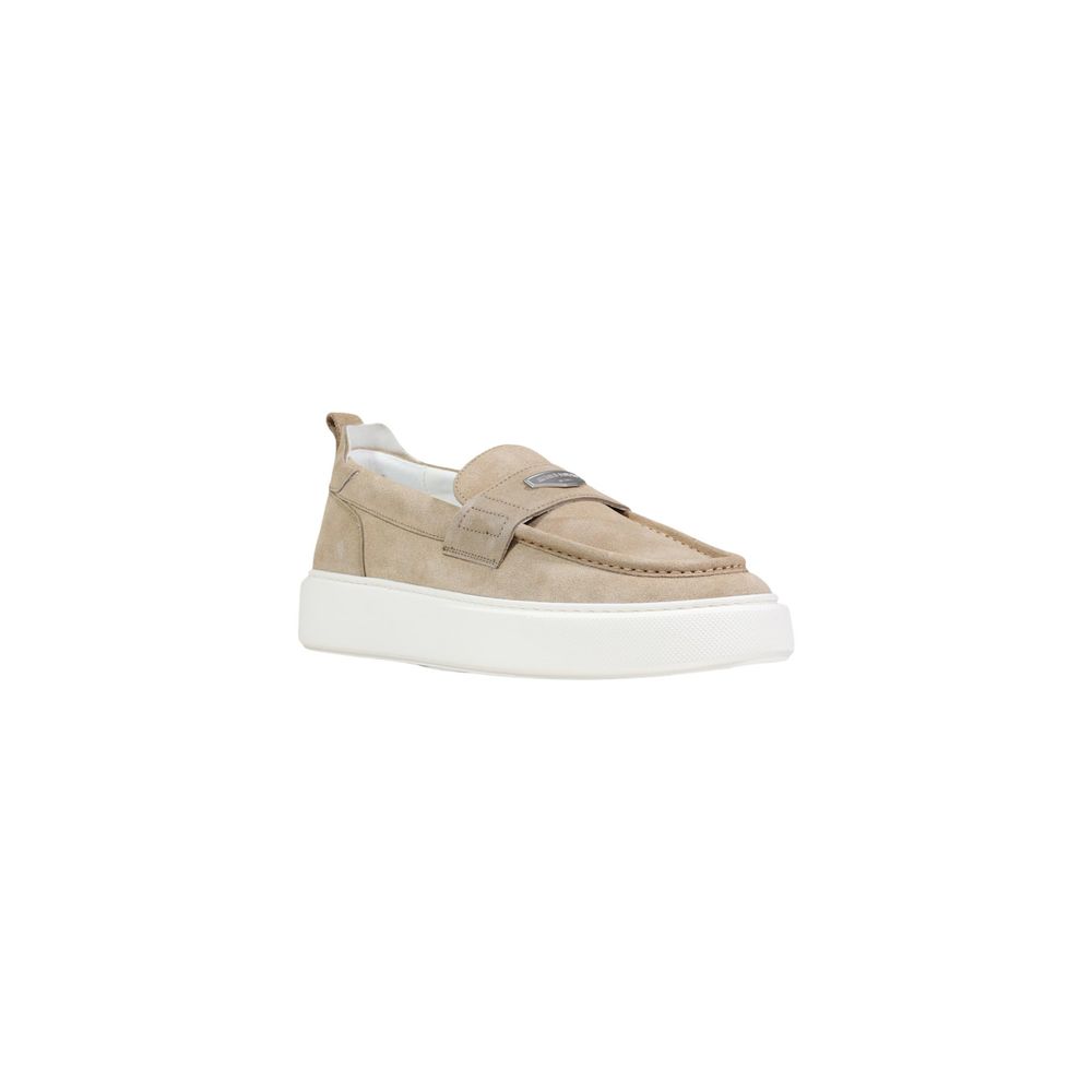 Beige Leather Slip-On Loafers