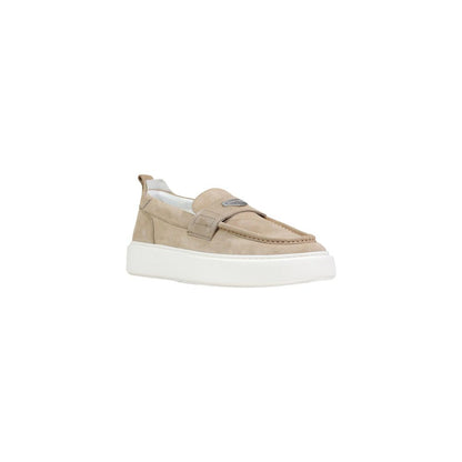 Beige Leather Slip-On Loafers