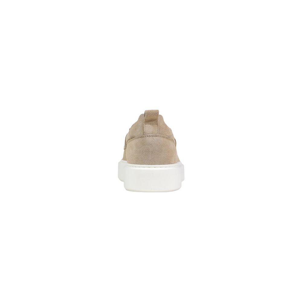 Beige Leather Slip-On Loafers