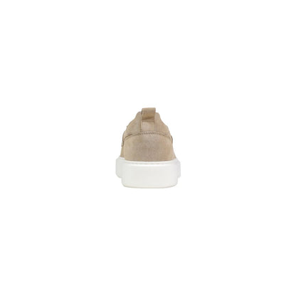 Beige Leather Slip-On Loafers