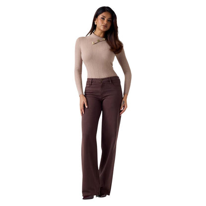 Brown Lyocell Flared Pants