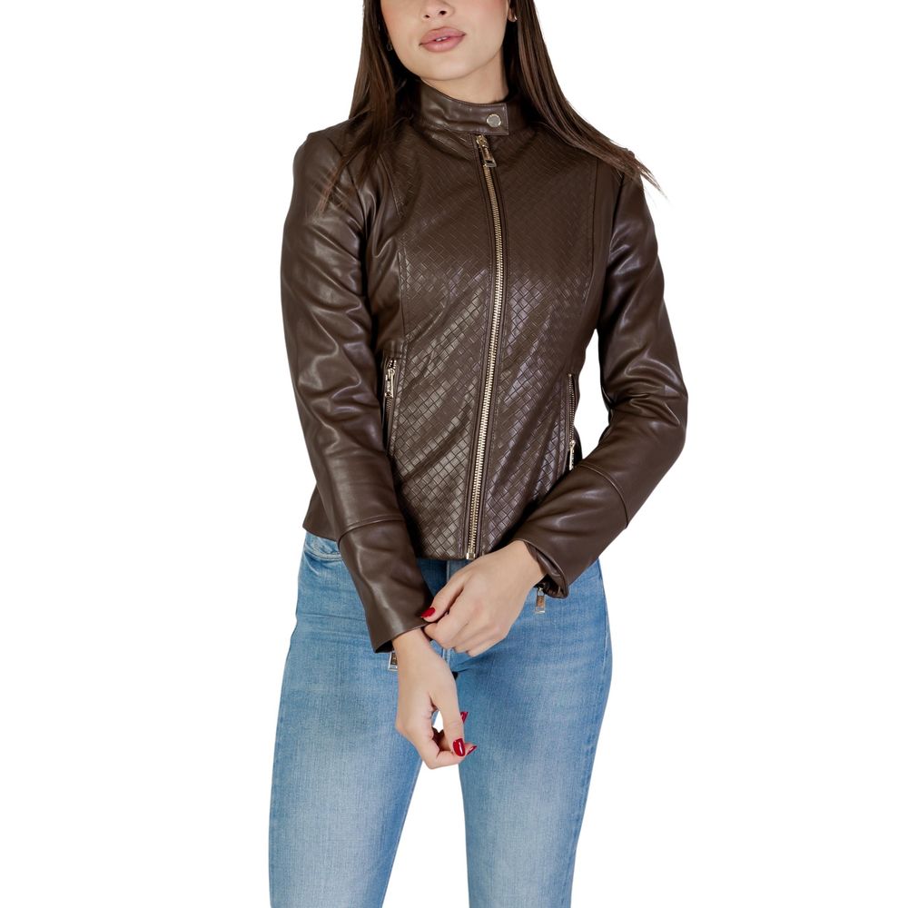 Brown Polyethylene Biker Jacket