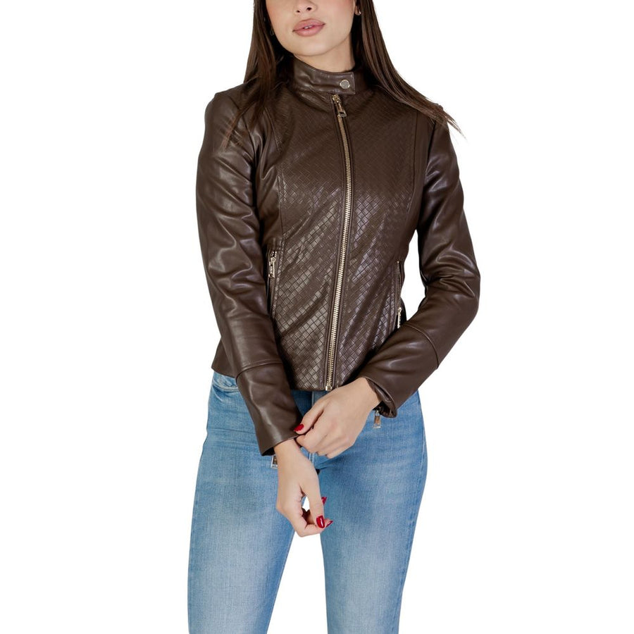 Brown Polyethylene Biker Jacket
