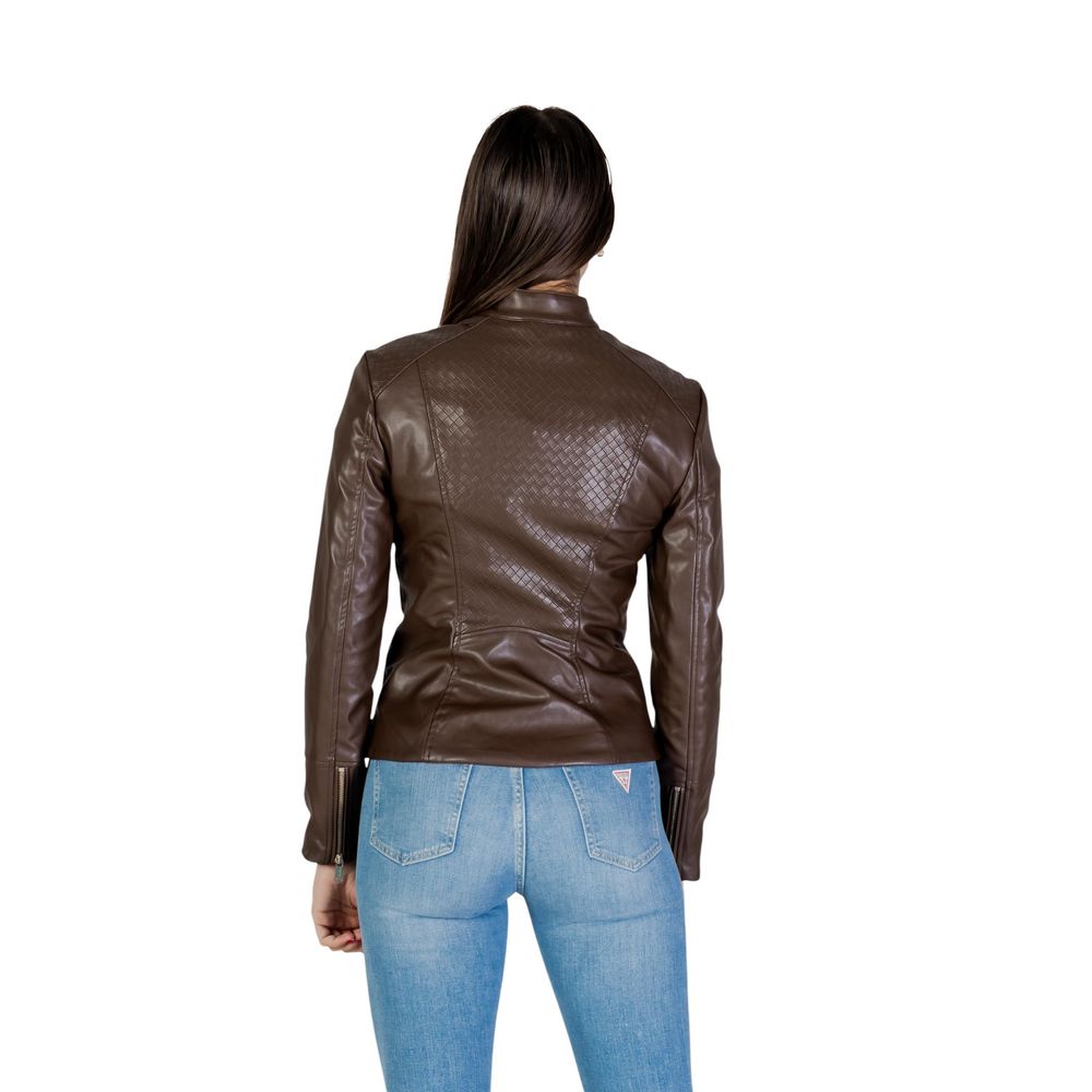 Brown Polyethylene Biker Jacket