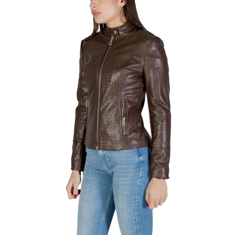 Brown Polyethylene Biker Jacket