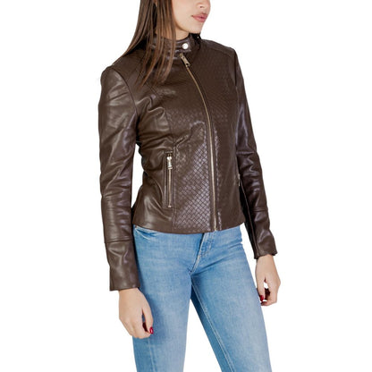 Brown Polyethylene Biker Jacket