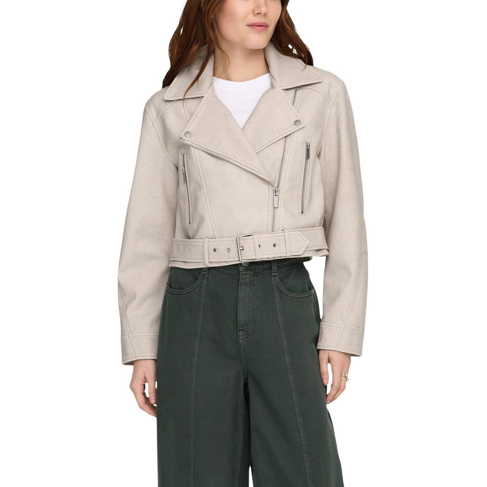 Beige Recycled Polyester Biker Jacket