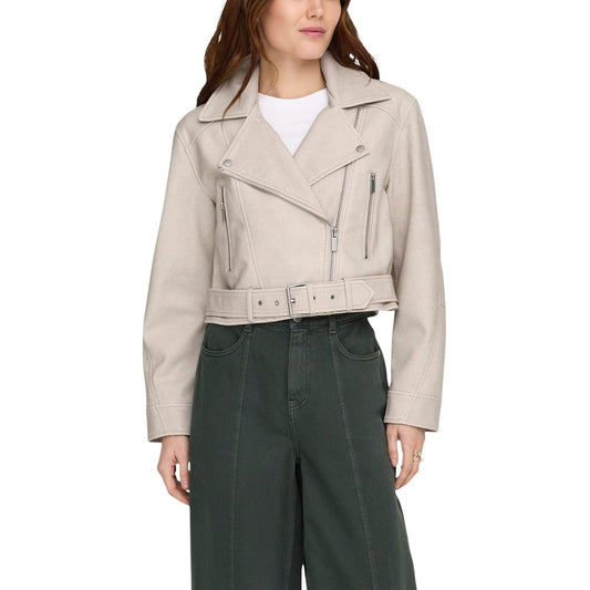 Beige Recycled Polyester Biker Jacket