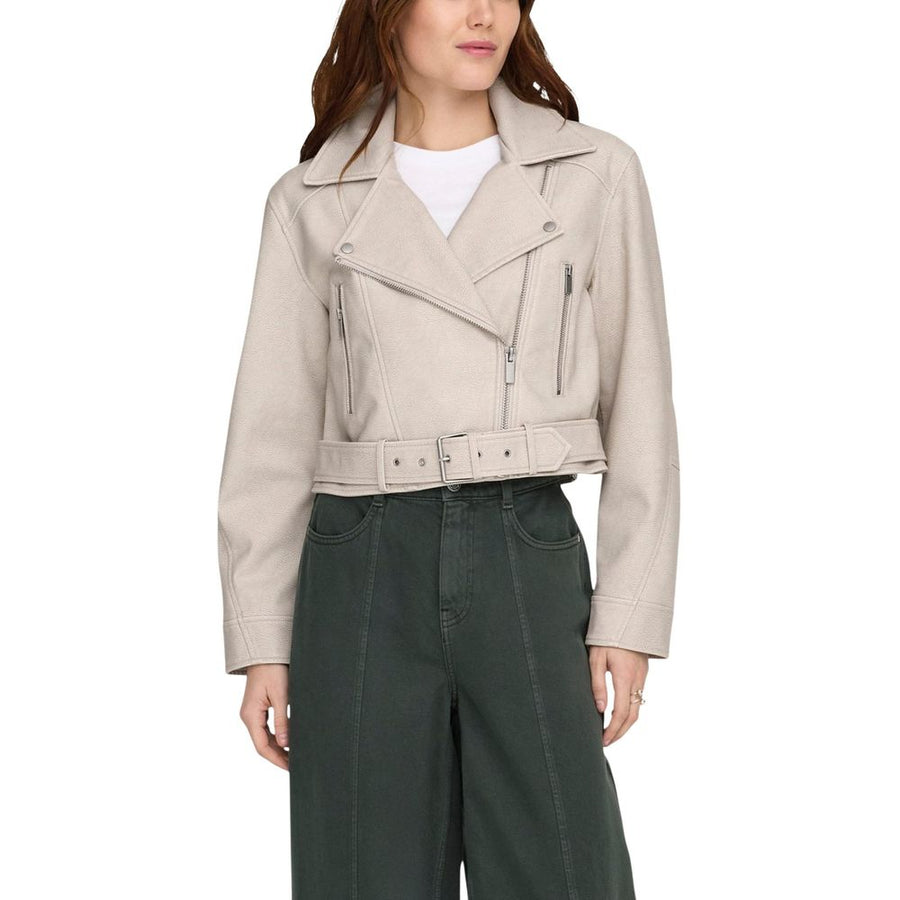 Beige Recycled Polyester Biker Jacket