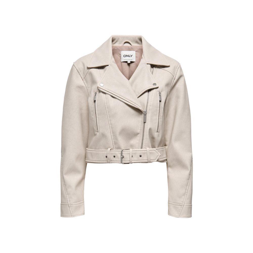 Beige Recycled Polyester Biker Jacket