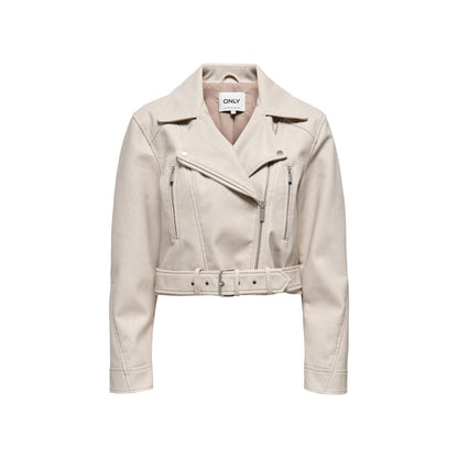 Beige Recycled Polyester Biker Jacket