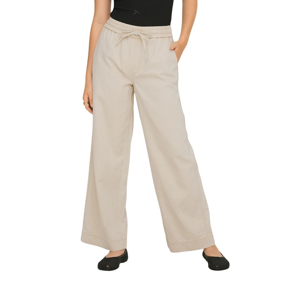Cream Cotton Flared Pants