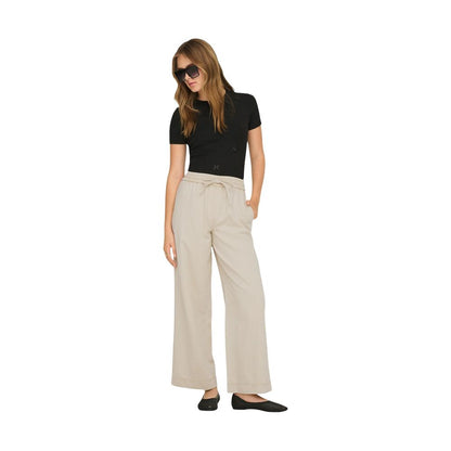 Cream Cotton Flared Pants