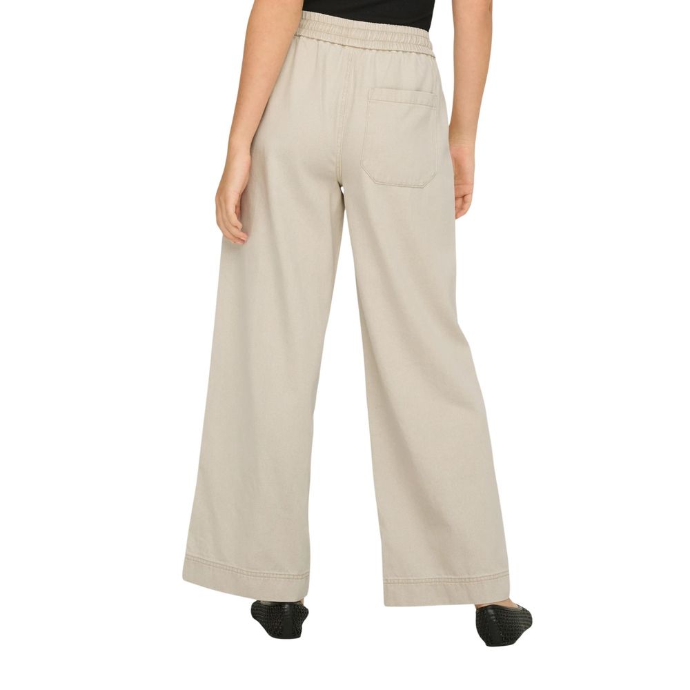 Cream Cotton Flared Pants