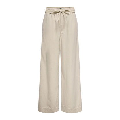 Cream Cotton Flared Pants