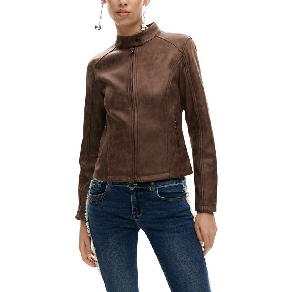 Brown Polyester Full-Length Jacket