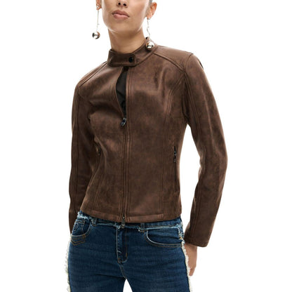 Brown Polyester Full-Length Jacket