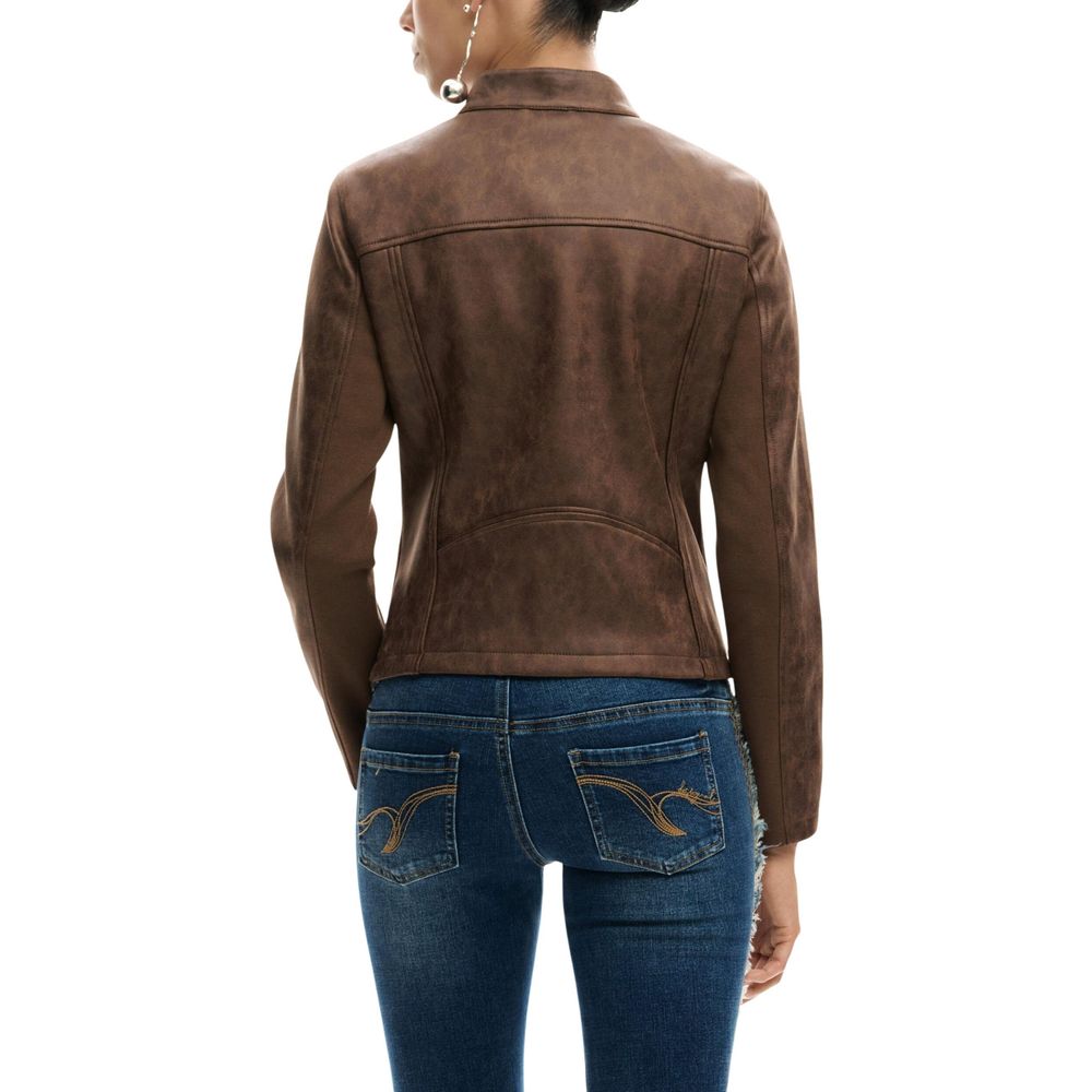 Brown Polyester Full-Length Jacket
