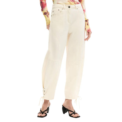 Beige Cotton Casual Pants