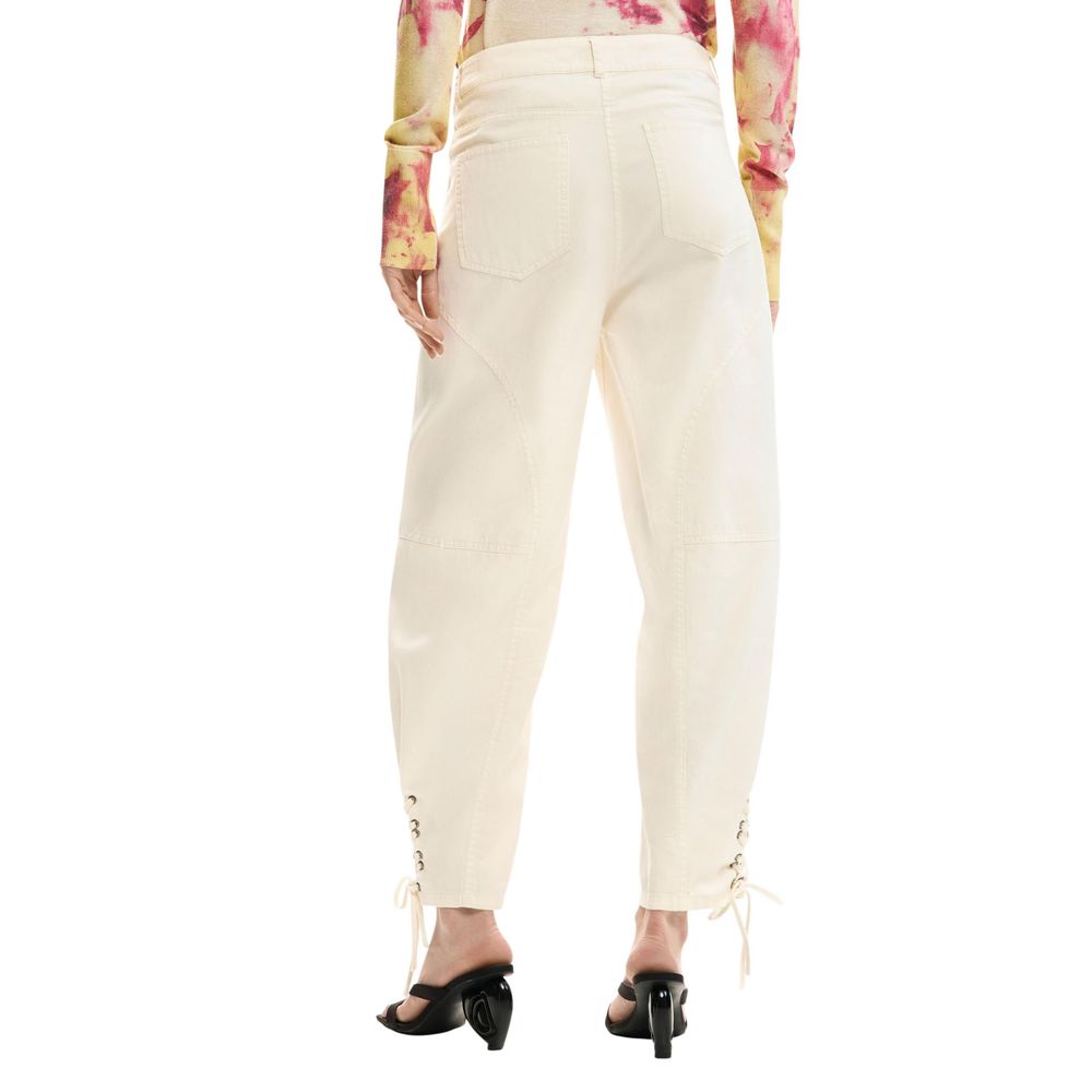 Beige Cotton Casual Pants