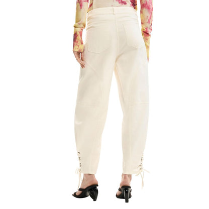 Beige Cotton Casual Pants