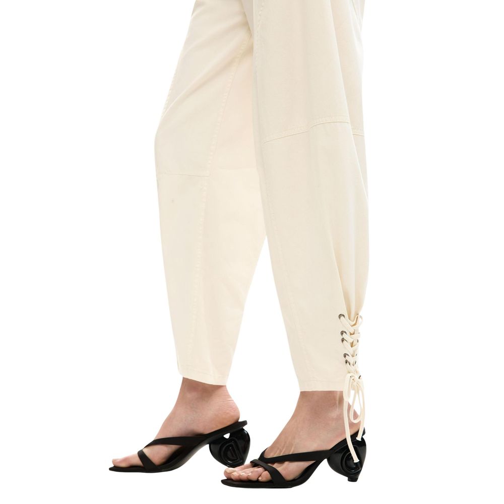 Beige Cotton Casual Pants