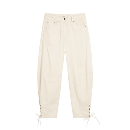Beige Cotton Casual Pants